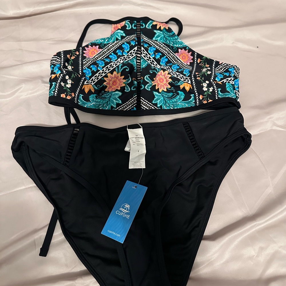 Cupshe Black and Floral Bikini Set